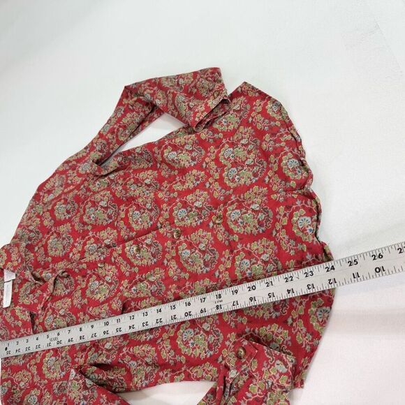 VTG Liz Claiborne Tops Womens Small Red Long Sleeve Button Down Paisley Cotton - Picture 2 of 10